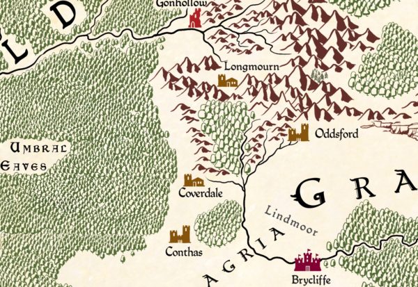 Portion of Kings of the Wyld world map in color as rendered by Tim Paul